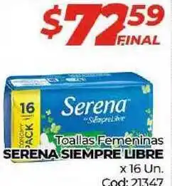 Diarco Serena Siempre Libre Toallas Femeninas x 16 Un. oferta