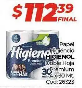 Diarco Higienol Papel Higiénico Doble Hoja Premium 4 x 30 Mt. oferta
