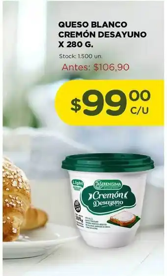 Super MAMI La Serenisima Cremón Desayuno Queso Blanco x 280g oferta