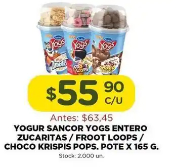Super MAMI Yogs Yogur Entero Zucaritas / Froot Loops / Choco Krispis Pops. Pote x 165g oferta