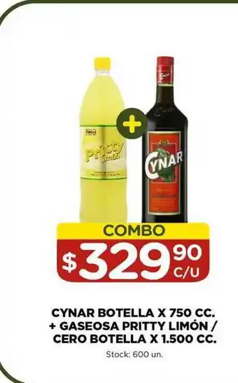 Super MAMI Cynar Botella x 750 Cc. + Gaseosa Pritty Limón / Cero Botella x 1.500 cc. oferta