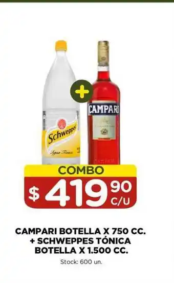 Super MAMI Campari Botella X 750 Cc. + Schweppes Tónica Botella x 1.500 cc. oferta