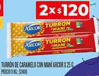 Supermercados DIA TURRÓN DE CARAMELO CON MANI ARCOR X 25 G oferta