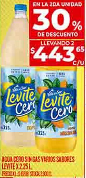 Supermercados DIA AGUA CERO SIN GAS VARIOS SABORES LEVITEX 2.25L oferta