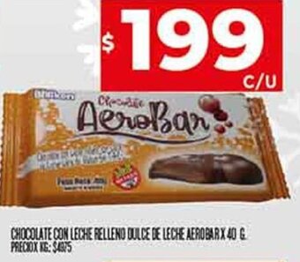 Supermercados DIA CHOCOLATE CON LECHE RELLENO DULCE DE LECHE AEROBARX 40 G. oferta
