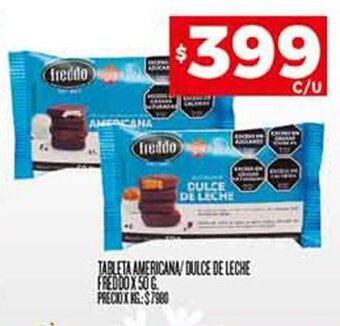 Supermercados DIA TABLETA AMERICANA/ DULCE DE LECHE FREDDOX 50 G oferta
