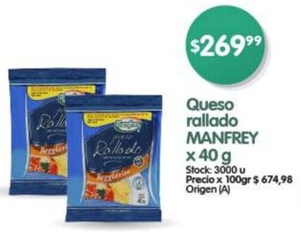 Supermercados Buenos Días Queso rallado MANFREY x 40 g oferta