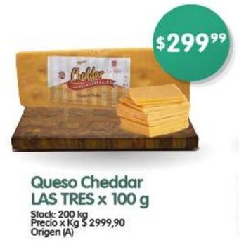 Supermercados Buenos Días Queso Cheddar LAS TRES X 100 g oferta