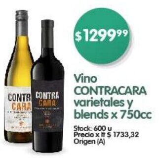 Supermercados Buenos Días Vino CONTRACARA varietales y blends x 750cc oferta