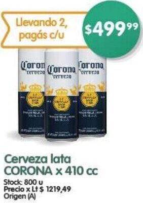 Supermercados Buenos Días Cerveza lata CORONA x 410 cc oferta