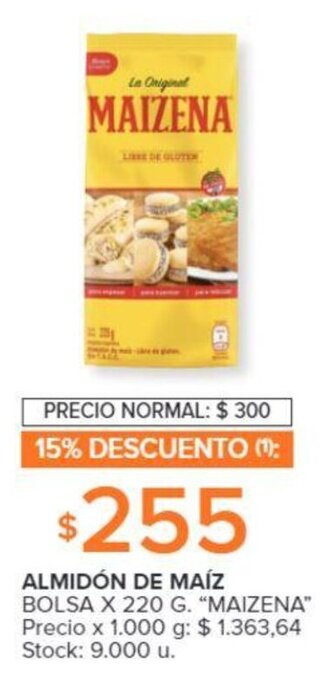 Carrefour ALMIDÓN DE MAÍZ BOLSA X 220 G. "MAIZENA" oferta