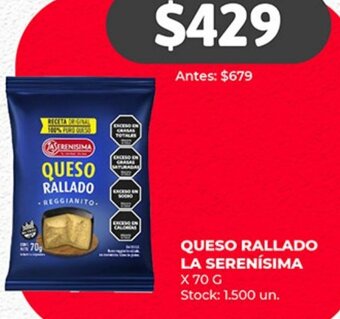 Supermercados Tadicor QUESO RALLADO LA SERENÍSIMA X 70G oferta