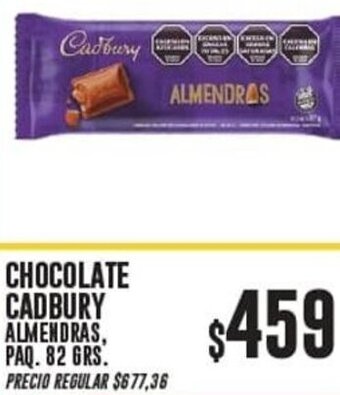 Supermercados Vea CHOCOLATE CADBURY ALMENDRAS, PAQ.82 GRS. oferta