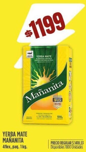 Supermercados Vea YERBA MATE MAÑANITA 4flex, paq. 1 kg. oferta