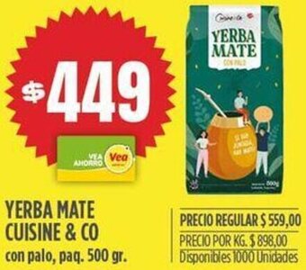 Supermercados Vea YERBA MATE CUISINE & CO con palo, paq. 500 gr. oferta