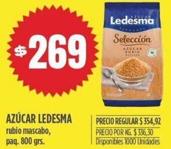 Supermercados Vea AZÚCAR LEDESMA rubio mascabo, paq. 800 grs. oferta