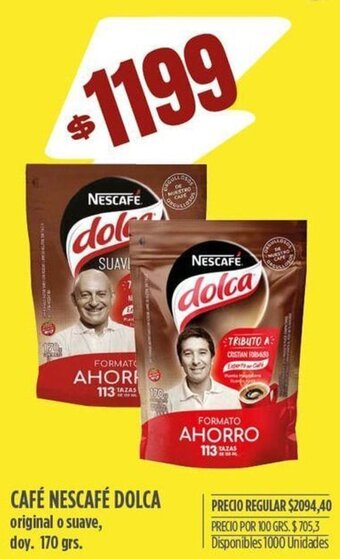 Supermercados Vea CAFÉ NESCAFÉ DOLCA original o suave, doy. 170 grs. oferta