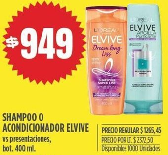 Supermercados Vea SHAMPOO O ACONDICIONADOR ELVIVE vs presentaciones, bot. 400 ml. oferta