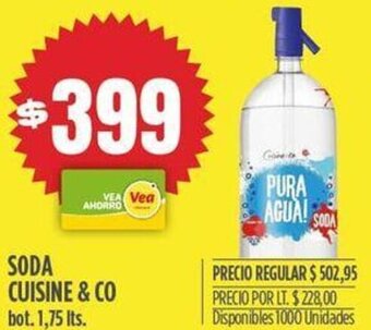 Supermercados Vea SODA CUISINE & CO bot. 1,75 Its. oferta