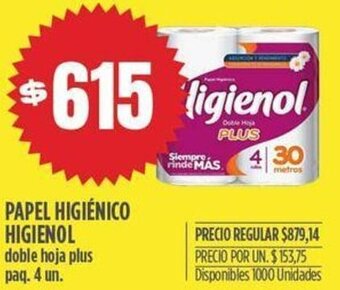 Supermercados Vea PAPEL HIGIÉNICO HIGIENOL doble hoja plus paq. 4 un. oferta
