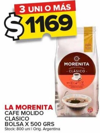 Carrefour Maxi LA MORENITA CAFE MOLIDO CLASICO BOLSA X 500 GRS oferta