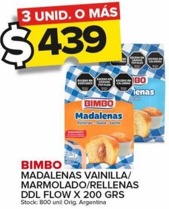 Carrefour Maxi BIMBO MADALENAS VAINILLA/ MARMOLADO/RELLENAS DDL FLOW X 200 GRS oferta