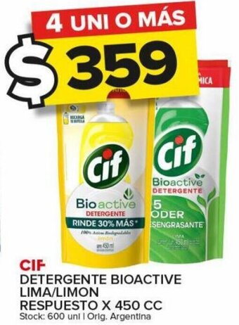 Carrefour Maxi CIF DETERGENTE BIOACTIVE LIMA/LIMON RESPUESTO X 450 CC oferta