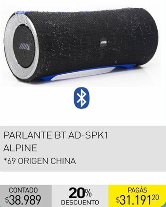 La Anonima PARLANTE BT AD-SPK1 ALPINE *69 ORIGEN CHINA oferta