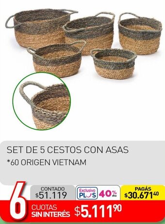 La Anonima SET DE 5 CESTOS CON ASAS *60 ORIGEN VIETNAM oferta