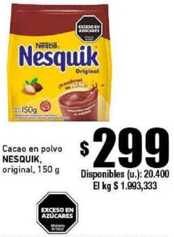 Cooperativa Obrera Cacao en polvo NESQUIK, original, 150 g oferta
