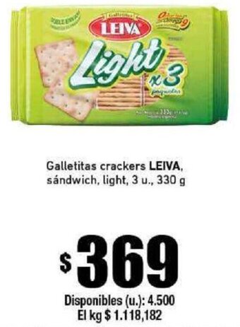 Cooperativa Obrera Galletitas crackers LEIVA, sándwich, light, 3 u., 330 g oferta
