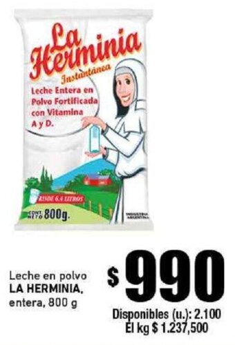 Cooperativa Obrera Leche en polvo LA HERMINIA, entera, 800 g oferta