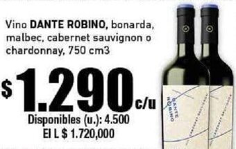 Cooperativa Obrera Vino DANTE ROBINO, bonarda, malbec, cabernet sauvignon o chardonnay, 750 cm3 oferta