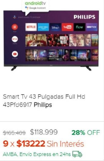 Megatone Smart Tv 43 Pulgadas Full Hd 43Pfd6917 Philips oferta