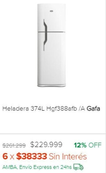 Heladera 374L Hgf388afb /A Gafa