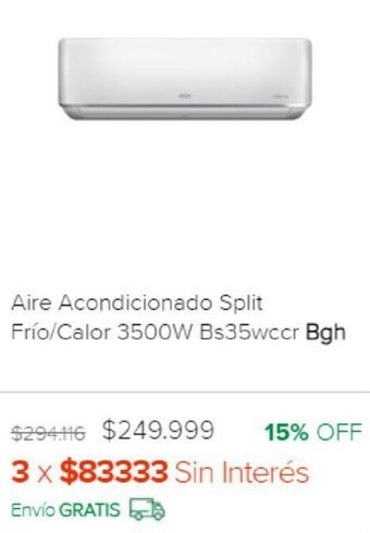 Megatone Aire Acondicionado Split Frío/Calor 3500W Bs35wccr Bgh oferta