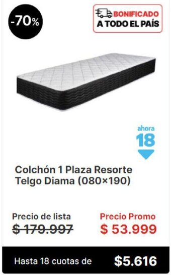 Sommier Center Colchón 1 Plaza Resorte Telgo Diama (080×190) oferta