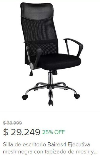 Silla de escritorio Baires 4 Ejecutiva mesh negra con tapizado de mesh y...
