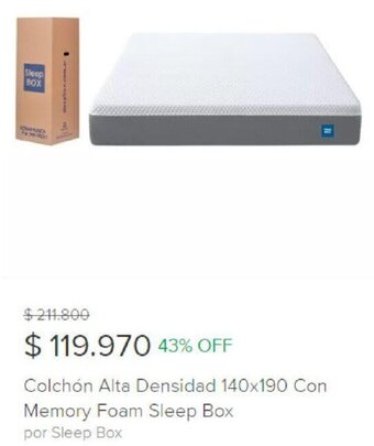 Colchón Alta Densidad 140x190 Con Memory Foam Sleep Box por Sleep Box