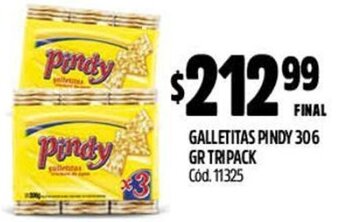 Supermercados Yaguar GALLETITAS PINDY 306 GR TRIPACK Cód. 11325 oferta
