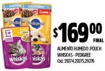 Supermercados Yaguar ALIMENTO HUMEDO POUCH WHISKAS-PEDIGREE Cód. 29274,29275,29276 oferta