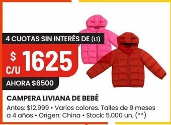 Changomas Campera liviana bebé oferta