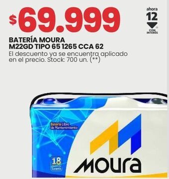 Changomas Batería moura m22gd tipo 65 1265 cca 62 oferta