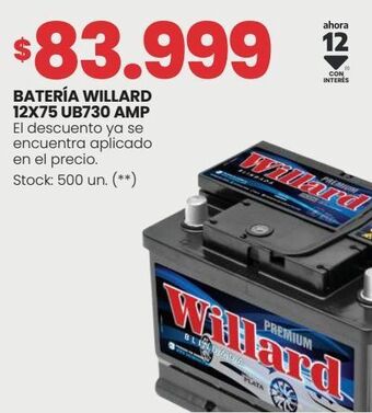 Changomas Batería willard 12x75 ub730 amp oferta