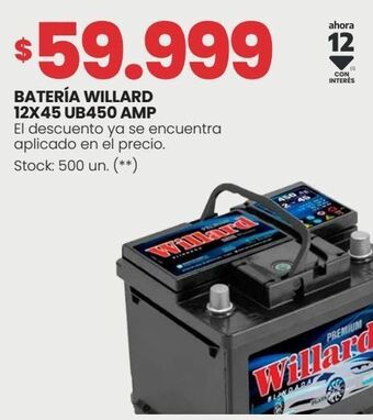Changomas Batería willard 12x45 ub450 amp oferta