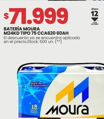 Changomas Batería moura m24kd tipo 75 cca620 60ah oferta