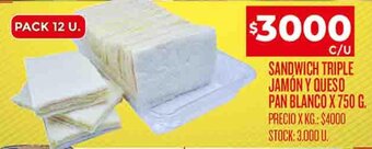 Supermercados DIA SANDWICH TRIPLE JAMÓN Y QUESO PAN BLANCO X 750 G. oferta