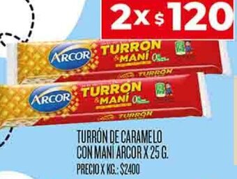 Supermercados DIA TURRÓN DE CARAMELO CON MANI ARCOR X 25 G. oferta