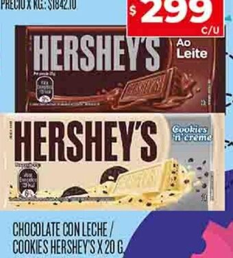 Supermercados DIA CHOCOLATE CON LECHE/ COOKIES HERSHEY'S X 20 G, oferta