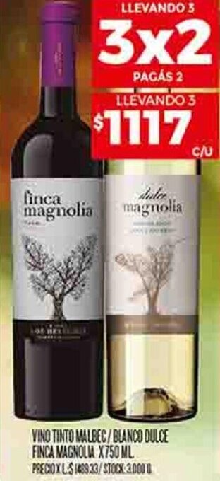 Supermercados DIA VINO TINTO MALBEC/BLANCO DULCE FINCA MAGNOLIA X 750 ML oferta